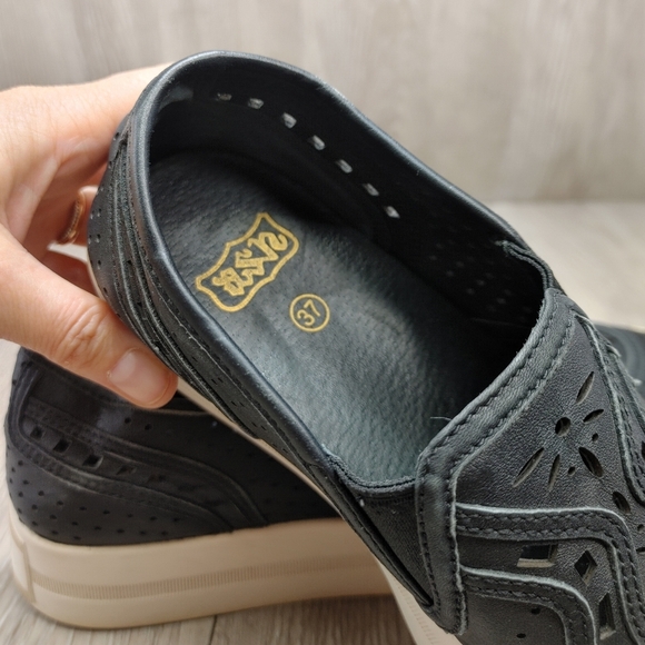 Ash Kingston Leather Platform Slip On Sneaker Black Perforated 37‎ Almond Toe - Picture 9 of 12